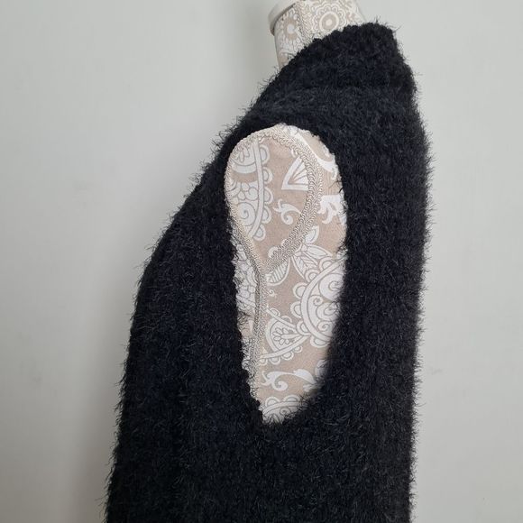 G.I.L.I Open Front Drape Textured Fuzzy Sweater Vest Black Women's Size S - Picture 8 of 15